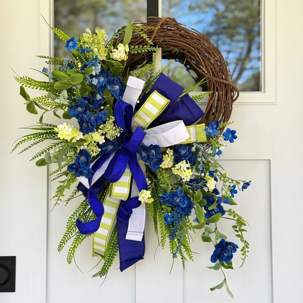 Royal Blue and Green Floral Wreath